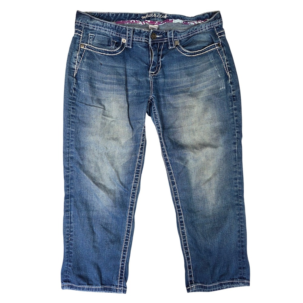 Maurices Women Blue Medium Wash Cropped Capri Jeans Contrast Stitch Size 11/12